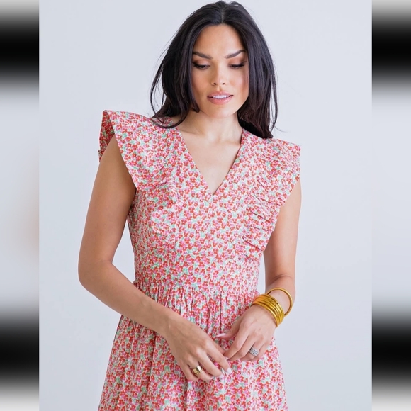 Karlie Ditzy Floral Poplin Pink Floral Ruffle Dress Size Medium - Picture 2 of 11